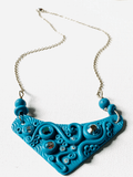 Steampunk Necklace, Aqua Statement Necklace, Polymer Clay Bib Necklace, Aqua Blue Color Necklace, Blue Necklace, Tentacle Necklace - Janine Design