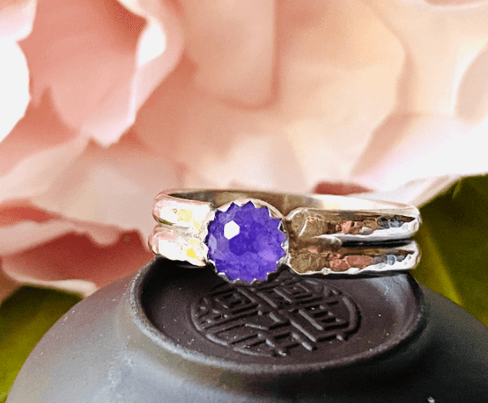 Purple Jade Ring /silver Jewelry/Jade Stone/sterling Silver Ring/double Ring/ US Size 9.5/Stacking Ring/Unique Stone - Janine Design