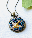 Bird Necklace, Bird jewelry, Animal Jewelry, Nature Jewelry, Crystal Necklace, Blue, Crystals, blue necklace, totem - Janine Design