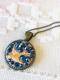 Bird Necklace, Bird jewelry, Animal Jewelry, Nature Jewelry, Crystal Necklace, Blue, Crystals, blue necklace, totem - Janine Design