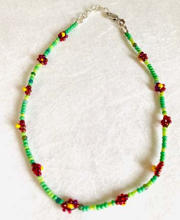 Beaded Anklet/Flower Anklet- large anklet - Janine Design