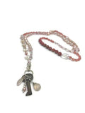Key Necklace, Old Key, Quartz Necklace, gemstone Necklace, Bronze Necklace, Pink Necklace, Boho Necklace, bohemian Style, Pink - Janine Design