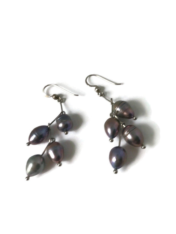 Vintage Freshwater Pearl Drop Branch Earrings 4 Pearls - Janine Design