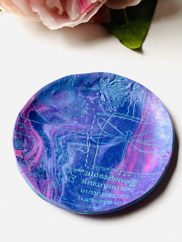 Pink and purple Butterfly Stamp Ring Dish/Jewelry Dish/Clay Dish/Jewelry Organizer/Bracelet Dish/Earring Dish/Handcrafted Polymer - Janine Design