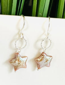 Pearl Earrings/Star Earrings, Celestial Star Earrings,Purple Star Earrings, Star Earrings