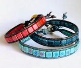 Tile Leather Cuff, Leather Cuff Bracelets, Printed Tile Cuff - Janine Design