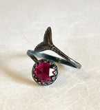 Mermaid Ring, Gemstone Ring, Sterling or Antique Brass Ring, Mermaid Rings - Janine Design