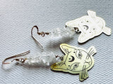 Brass Cat Gemstone Earrings/kitty Earrings /Natural Gemstone - Janine Design