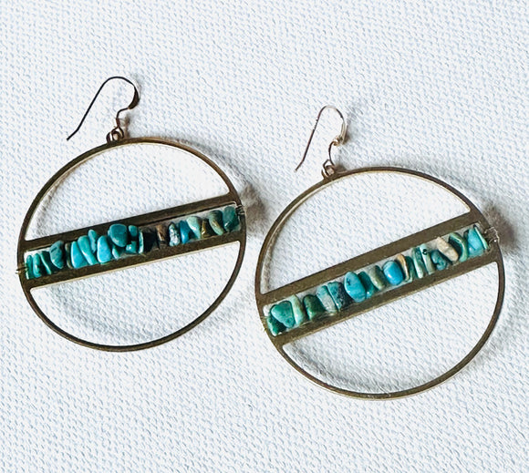 Gemstone Hoops, Brass Ring Hoops, Brass Earrings