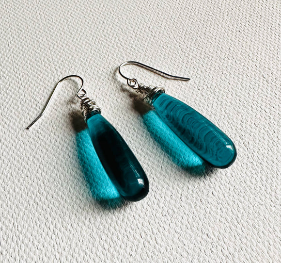 Quartz Gummy Drop Earrings/Ocean Blue Drop Earrings/wire Wrapped earrings - Janine Design