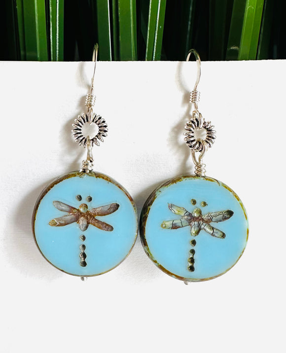 Aqua Blue Dragonfly Earrings/Dragonfly Earrings/Silver Earrings/Boho Earrings