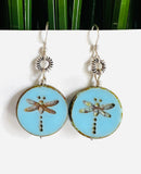 Aqua Blue Dragonfly Earrings/Dragonfly Earrings/Silver Earrings/Boho Earrings - Janine Design