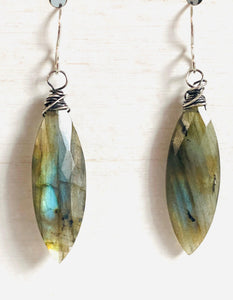 Genuine Gemstone And Silver Wrapped Earrings, Labradorite - Janine Design