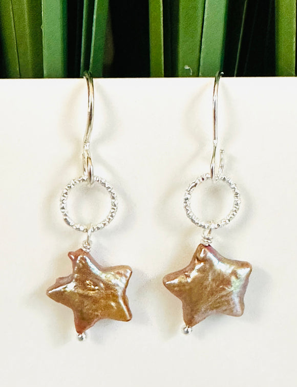 Pearl Earrings/Star Earrings, Celestial Star Earrings,Purple Star Earrings, Star Earrings - Janine Design