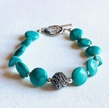 Turquoise and Sterling Silver Bracelet, Turquoise Disk Bracelet - Janine Design