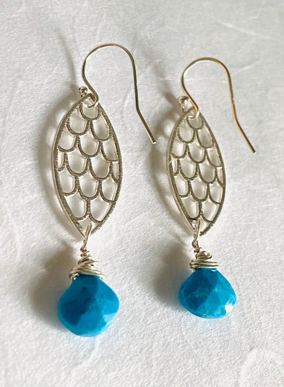 Turquoise Scale Marquise Earrings - Janine Design