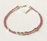 Dainty Gemstone  Bracelet, Gemstone Bead Chain, Watermelon Tourmaline Gemstone Bracelet - Janine Design