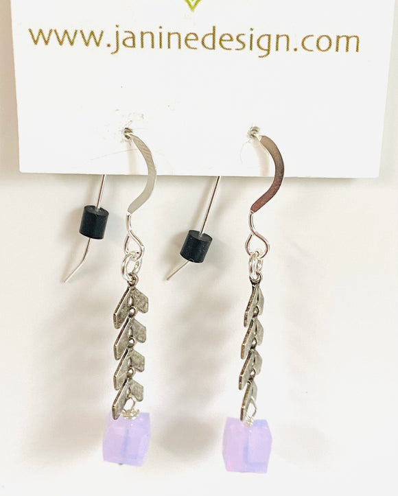 Pink “opal” ish  Square Crystal Drop Chevron Earrings - Janine Design