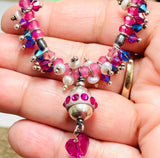 Pink Crystal Necklace , Pink Quartz and Crystal Necklace - Janine Design