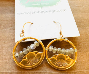 Lotus Earrings/TourmalineGemstone lotus Earrings/Golden Lotus Earrings - Janine Design