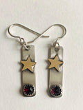 Star Garnet Tag Earrings, Star Earrings, Garnet Earrings, January Birthstone Earrings - Janine Design