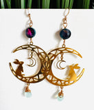 Rabbit Moon Earrings/Gemstone Rabbit Earrings - Janine Design