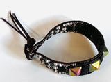 Stud Leather Bracelet, Leather Cuff Wrap Gemstone Bracelet-Power Bracelet