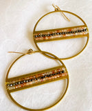 Brass Ring Gemstone Earrings/Pyrite Earrings/Carnelian Hoops