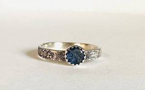 Kyanite Scroll Ring, Silver Band Ring - Janine Design