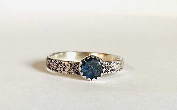 Kyanite Scroll Ring, Silver Band Ring - Janine Design