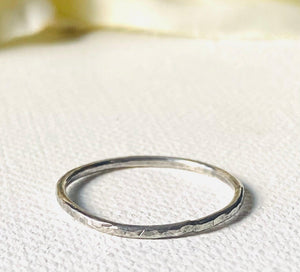 Silver Band, Hammered Silver Band Ring, Silver Texture Ring, Silver Ring - Janine Design