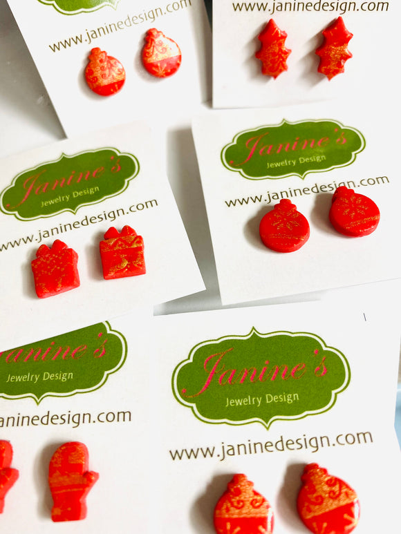 Christmas Earrings/ Clay Earrings, Holiday Earrings
