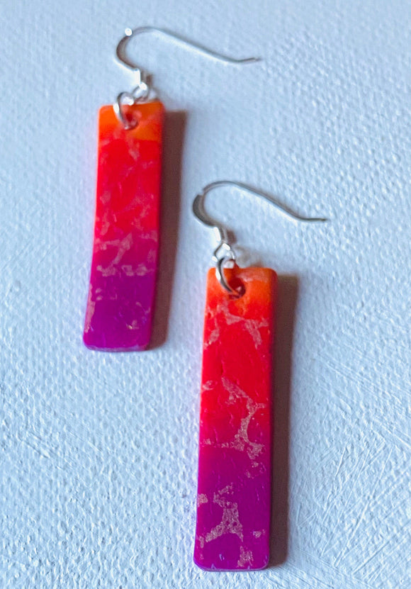 Polymer Clay Bar Earrings, Bar Earrings, Pink and orange Earrings, Ombre Earrings - Janine Design