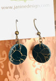 Dark Teal and Gold Circle Earrings, Monstera Leaf Clay Circle Earrings, Quartz Earrings