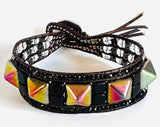 Stud Leather Bracelet, Leather Cuff Wrap Gemstone Bracelet-Power Bracelet