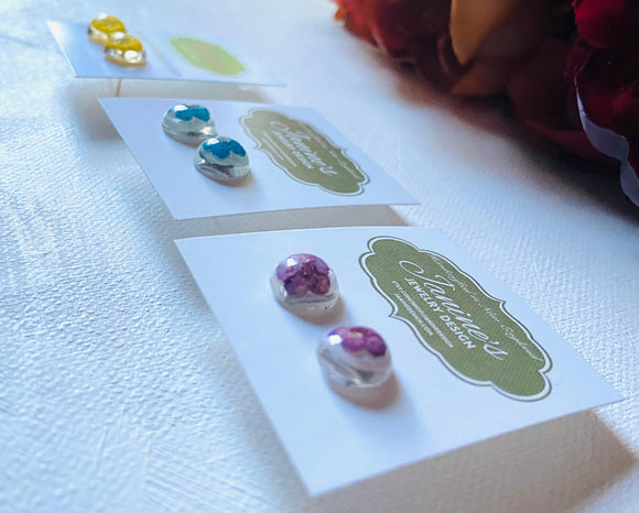 Pressed Flower Earrings/ Flower Studs/Resin Drop Studs - Janine Design