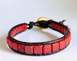 Tile Leather Cuff, Leather Cuff Bracelets, Printed Tile Cuff - Janine Design