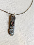 Tourmaline Flower Tag Necklace, Silver Flower , Silver Necklace, Gemstone Tag Necklace - Janine Design