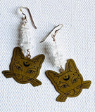Brass Cat Gemstone Earrings/kitty Earrings /Natural Gemstone