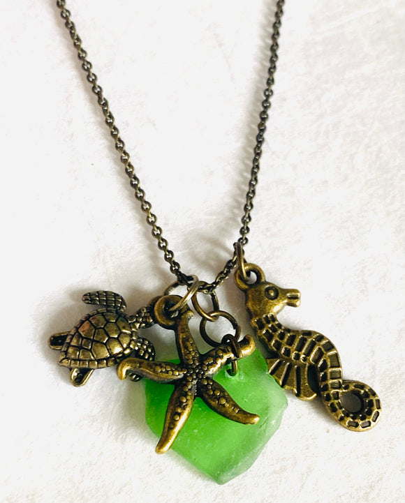 Sea Glass and Sea Creature Necklace - Janine Design