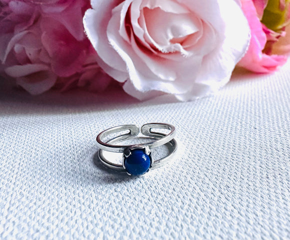 Lapis Lazuli Ring, Adjustable Silver Ring, Sterling Open Ring- adjustable from. Size 6-8