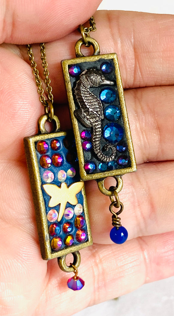 Crystal Mosaic Bar Pendant/Animal Totem Necklace, Animal Necklace