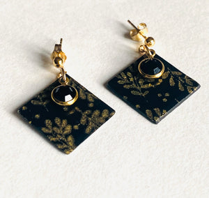 Black and Gold Earrings/Square Earrings/Black and Gold Earrings