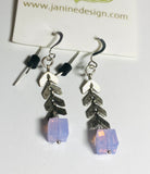 Pink “opal” ish  Square Crystal Drop Chevron Earrings - Janine Design