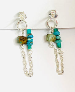 Turquoise Chain Loop Earrings-Turquoise  Gemstone - Janine Design