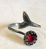 Mermaid Ring, Gemstone Ring, Sterling or Antique Brass Ring, Mermaid Rings - Janine Design
