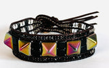 Stud Leather Bracelet, Leather Cuff Wrap Gemstone Bracelet-Power Bracelet