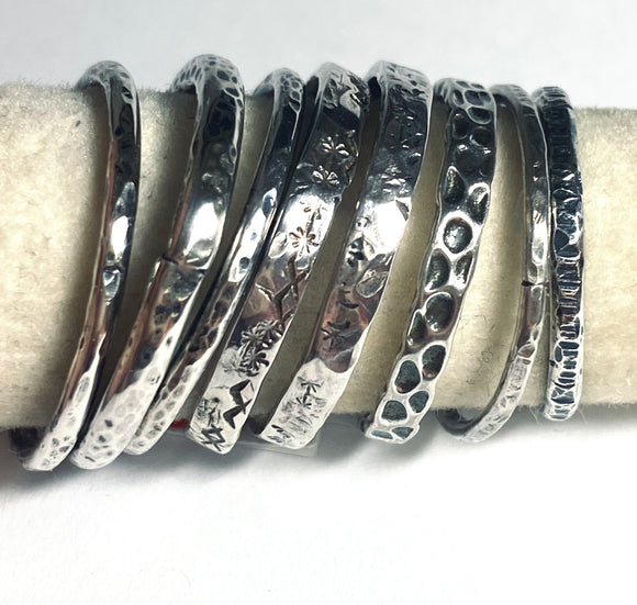 Silver Band, Hammered Silver Band Ring, Silver Texture Ring, Silver Ring - Janine Design