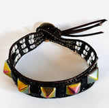 Stud Leather Bracelet, Leather Cuff Wrap Gemstone Bracelet-Power Bracelet - Janine Design