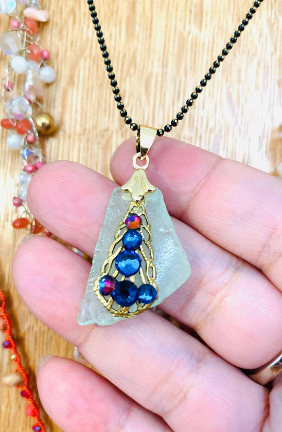 Gloucester Sea Glass and Crystal Necklace - Janine Design